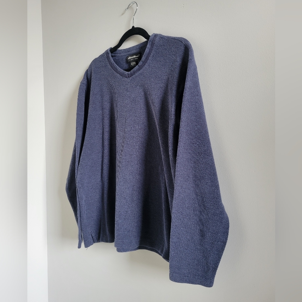 Vintage Eddie Bauer Dusty Blue V-neck 100% Cotton Knit Long Sleeve Mens Large - Picture 2 of 10
